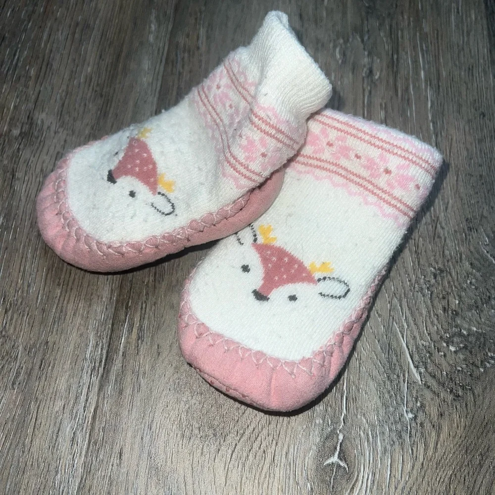 Fair Isle deer grippy slipper booties